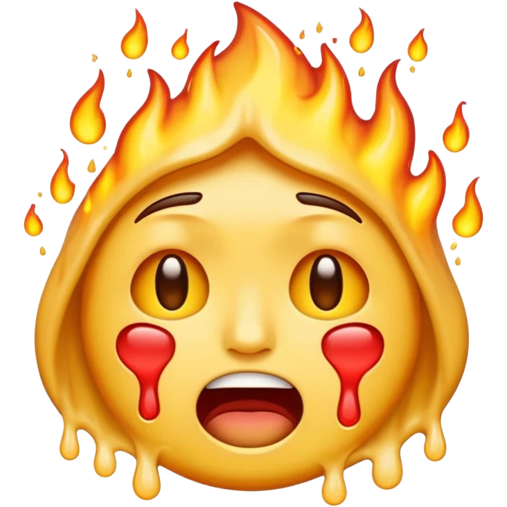 Generate an emoji that is simultaneously nervous, crying, and melting while on fire.  emoji