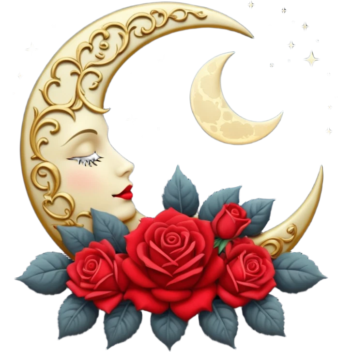 crescent damask moon with roses emoji
