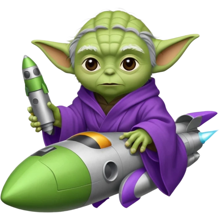 yoda in a purple robe siting in a rocket emoji