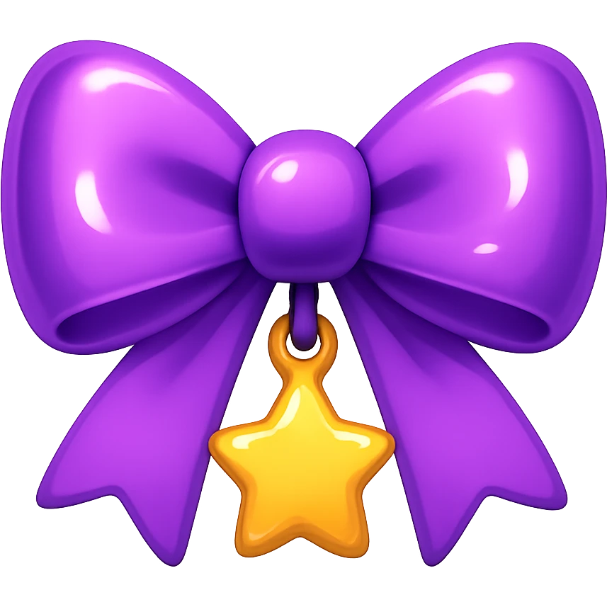purple bow emoji, cute and shiny, with a small star charm emoji