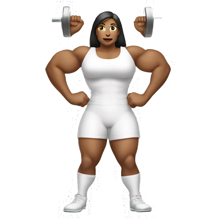 women fully white gargantuan muscular women Women female with no shadows lifting 200 ton barbell white background front view upper arms back view emoji