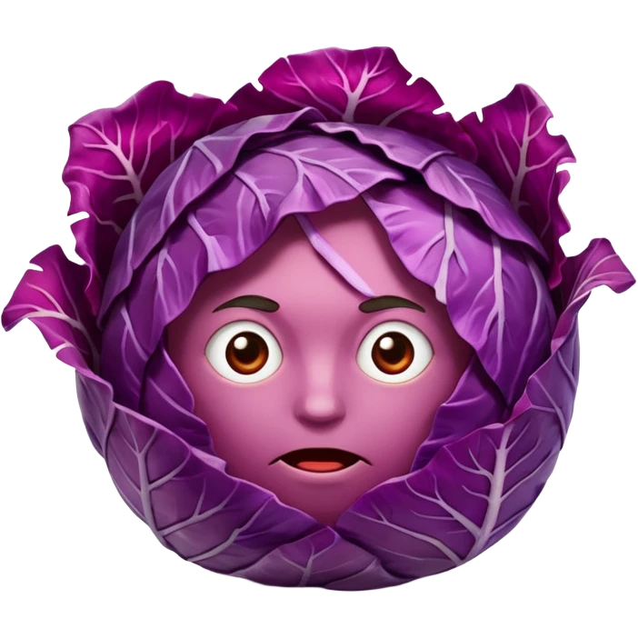 Red cabbage shreds without bowl with big cabbage head in the background emoji