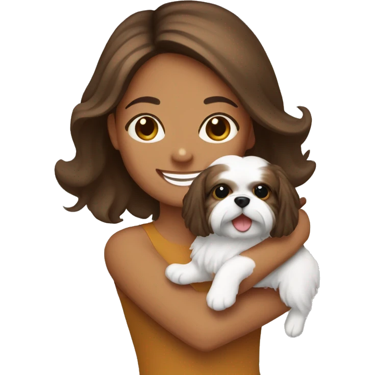 happy brunette brown girl holding shih tzu emoji