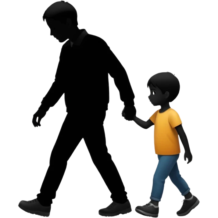 child silhouette walking away from a larger parent silhouette emoji