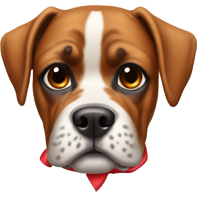 Boxer dog with a red bow on her neck and no bow on her head emoji