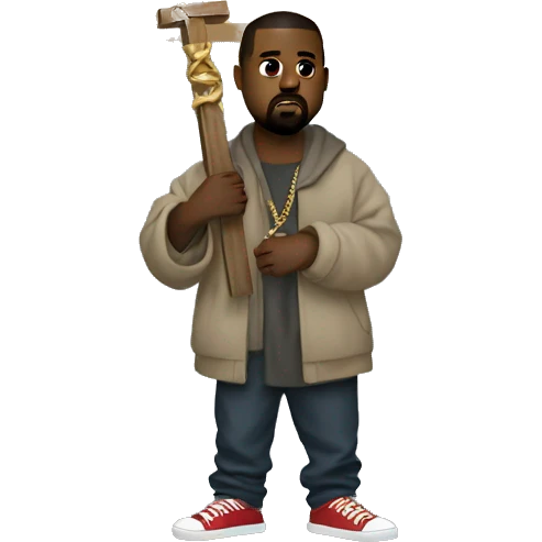 kanye west holding a cross emoji