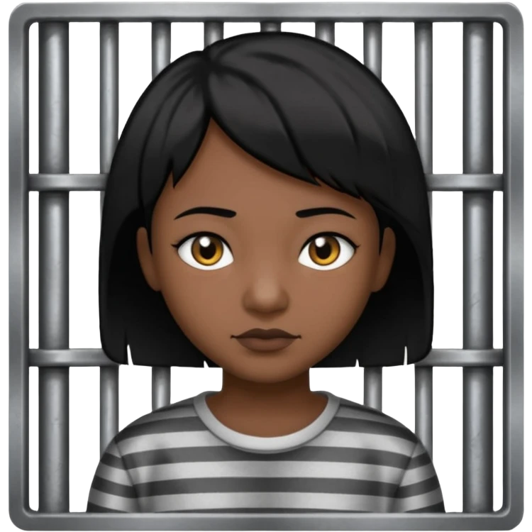 persona trileña de pelo corto negro tras las rejas de una carcel emoji