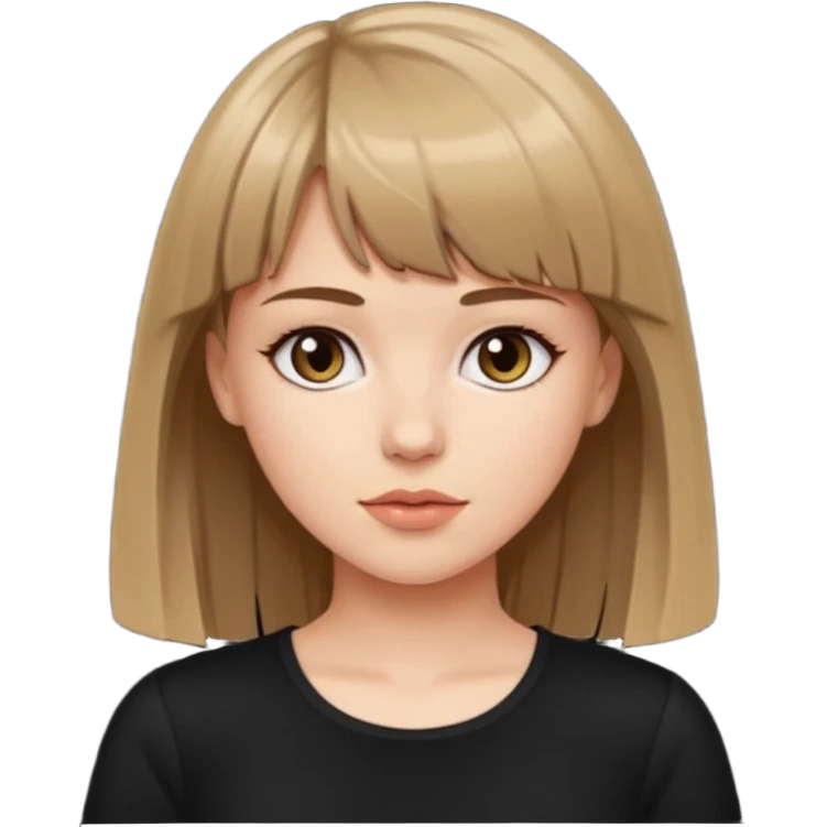 White girl in black top hair length to the tits color very dark blonde/light brown bangs emoji