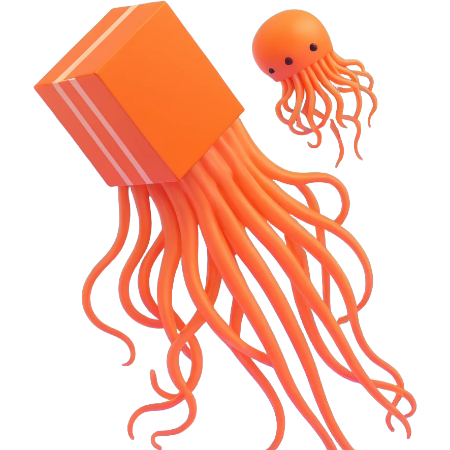 menacing box jellyfish with venomous tentacles close to a person swimming in blue water emoji