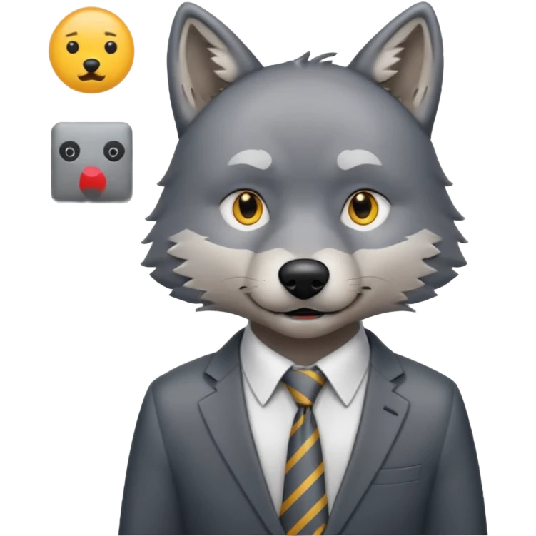 stressed wolf in tie surrounded by social media icons, emoji style emoji