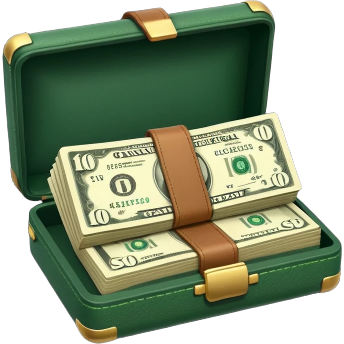 light beige banknotes in an open dark green case emoji