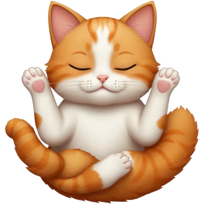 ginger and white small cat in funny positions upside down with eyes closed emoji
