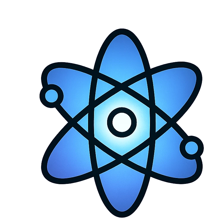 minimalist glowing neutron particle or atomic symbol at center with soft cosmic deep space background, futuristic tech feel, cool tones blue purple white, clean modern 2D flat design, visually distinct at small sizes emoji