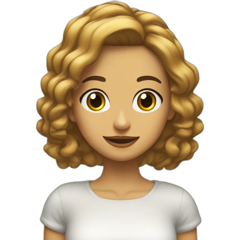 Chica pelo castaño rizado melena suelta y tez clara emoji