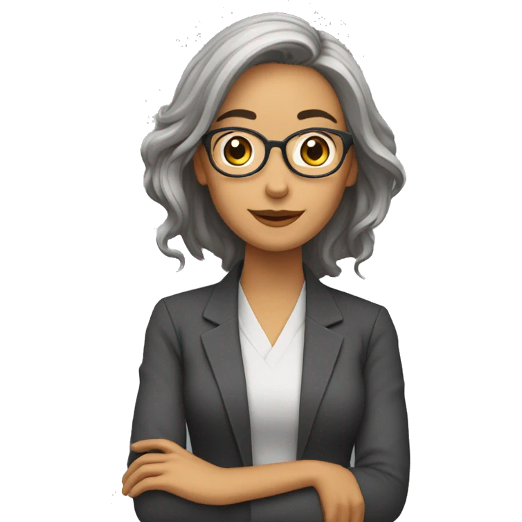 profesora de pelo largo castaño saludando emoji