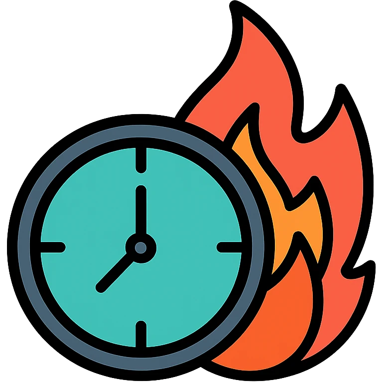 clock on fire icon with color and black outlines emoji