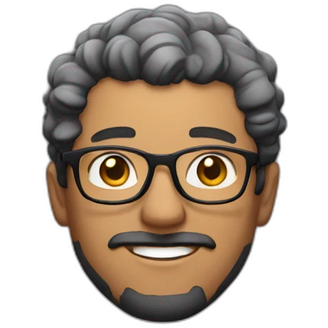 Man with curly short black hair and glasses and light beard emoji