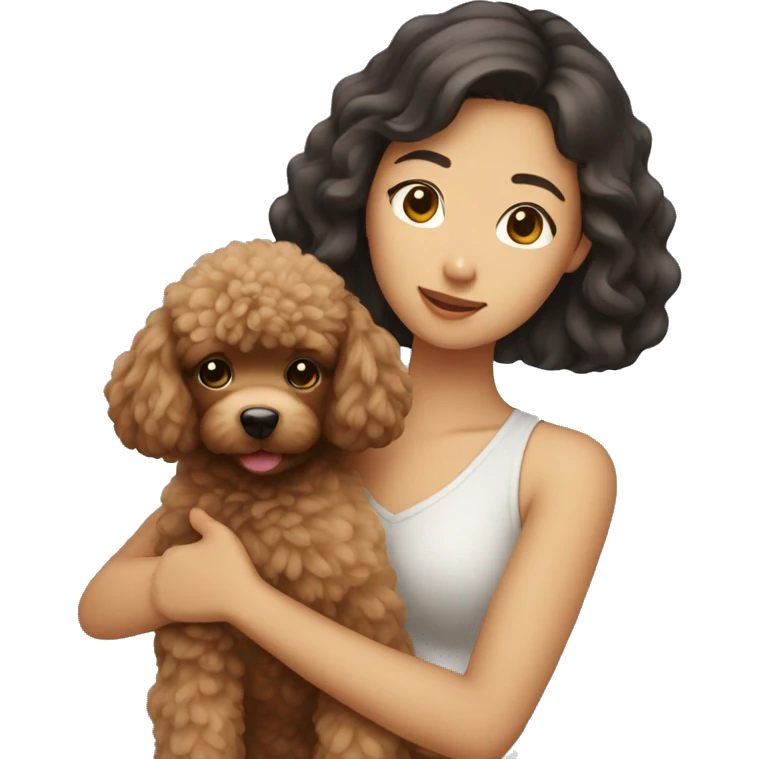 Asian girl holding brown poodle emoji