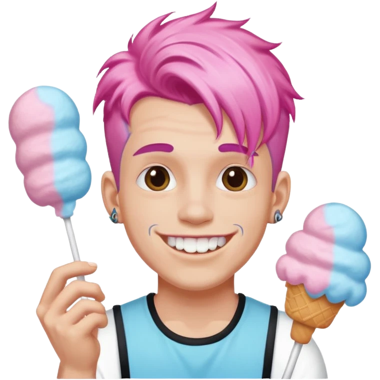 happy colorful cotton candy haired man with braces and tattoos and just face not holting anything emoji