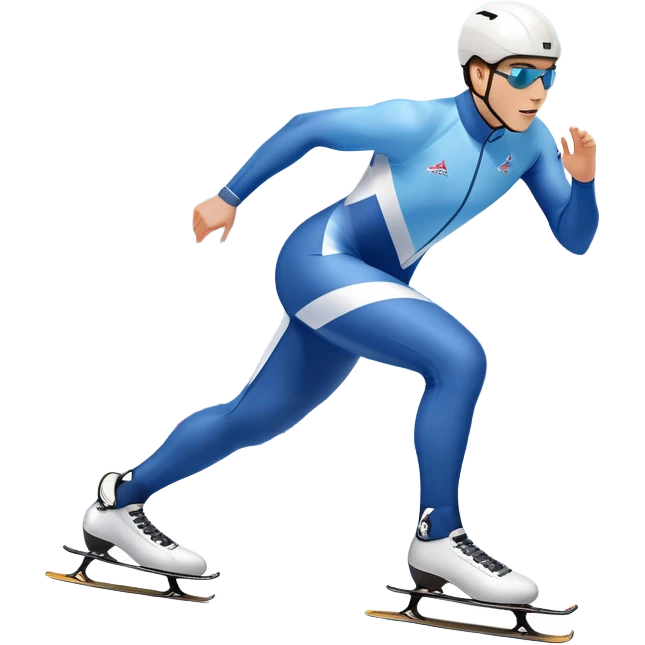 An icon showing a speed skater gliding on a professional oval ice track, captured in mid-motion with aerodynamic posture and sleek skates. The background features snowy mountains, flags, and a clear blue sky. Transparent background reflects the speed and elegance of the sport. emoji