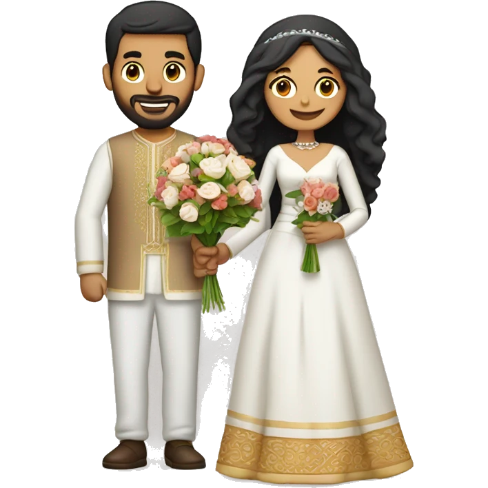 wedding couple with the wife holding a bouquet of flower, the wife is hespanic and moroccan and the husband wearing moroccan clothes emoji