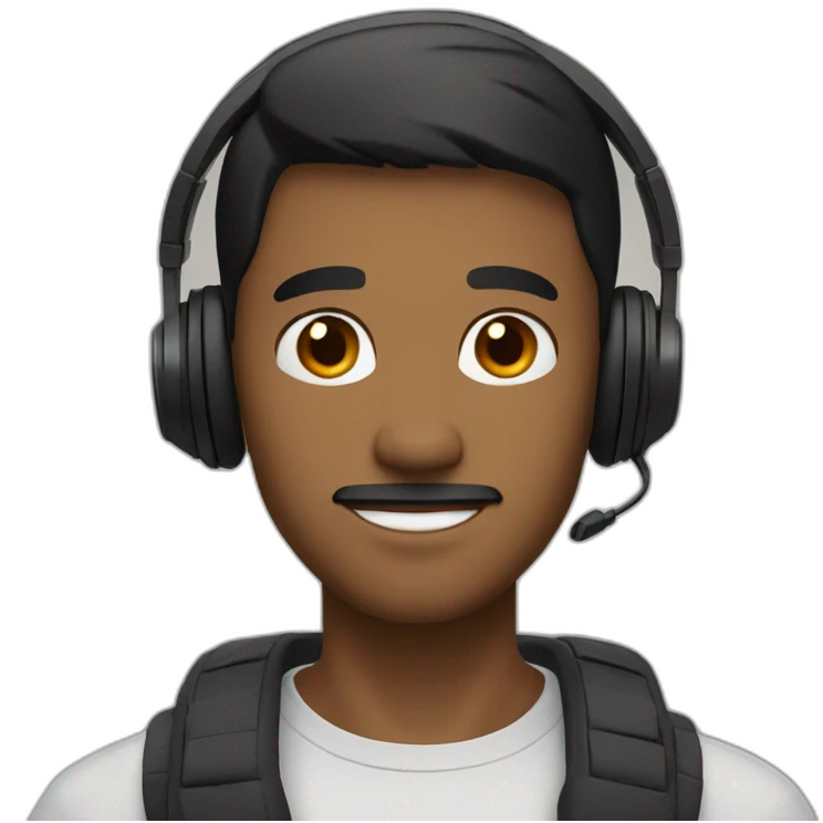 A man wiht brown Eyes and black short hair with gamaing Headphones emoji