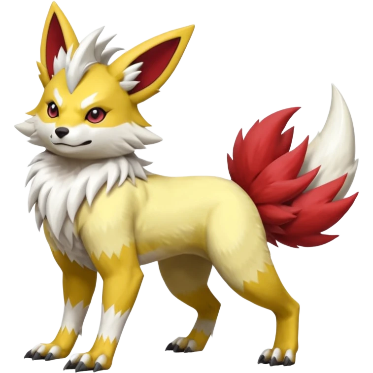 Feral Quadrupedal Digitigrade Zangoose-Jolteon-Lycanroc-Furret-Renamon-Zeraora-Vernid-Sergal-fusion-hybrid-creature, full body  emoji