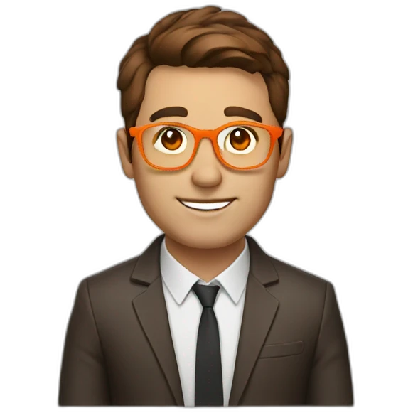 men short brown hair using orange colored glasses emoji