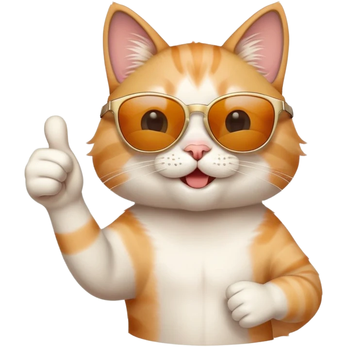 Довольный кот в солнцезащитных очках показывает лайк лапкой emoji