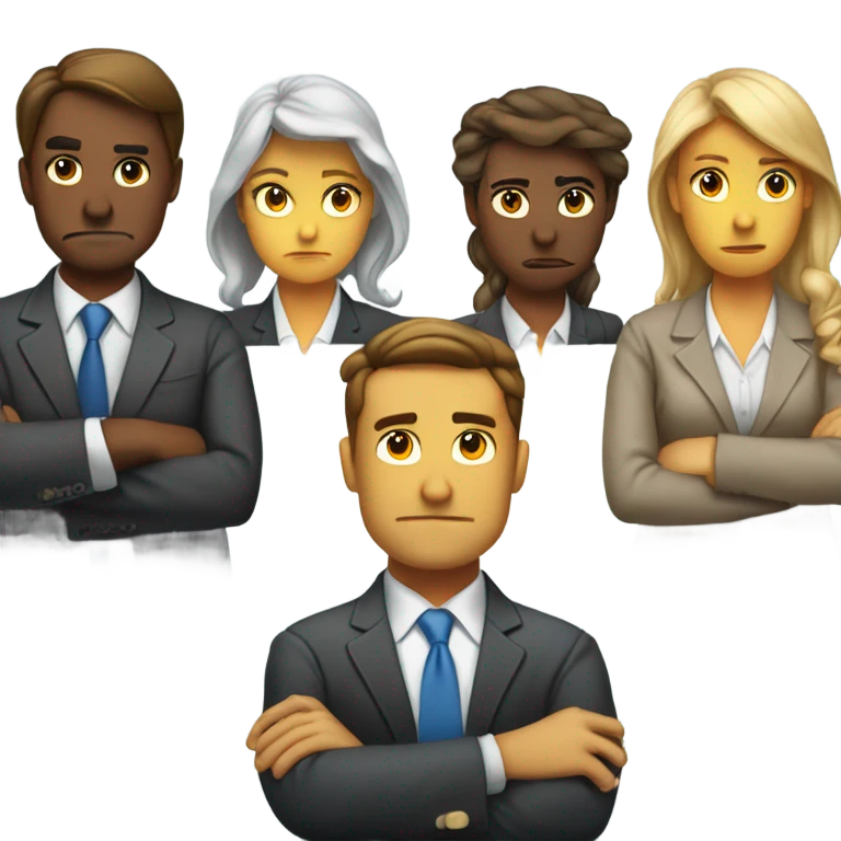 business people sitting around a table looking unhappy emoji
