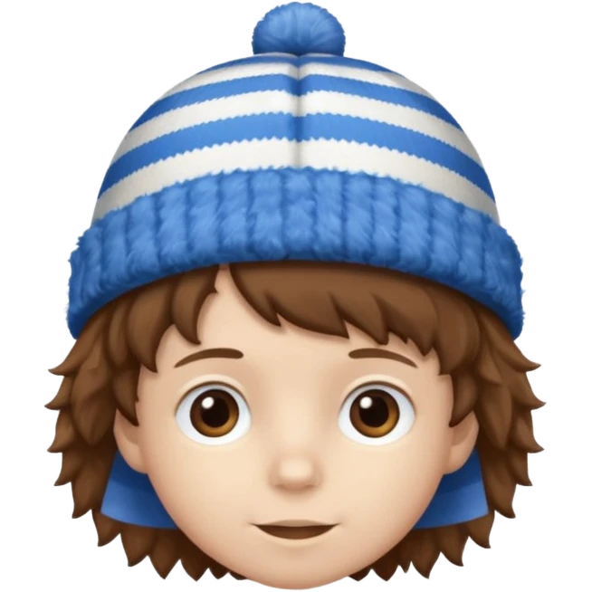 brown fluffy hair kid with blue and white hat emoji