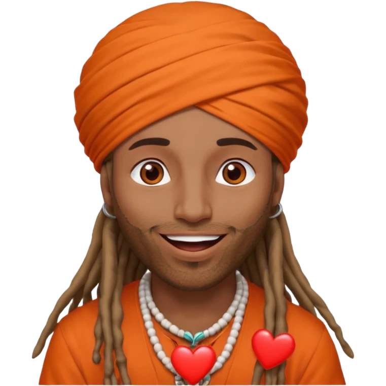 Brownskin man with long dreadlocks orange shirt add white dubai turban add red heart in both of his eyes mouth open  emoji