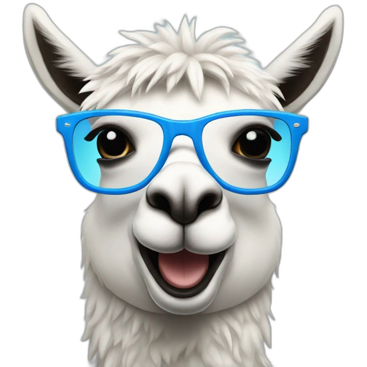 Spitting llama with blue glasses saying cool emoji
