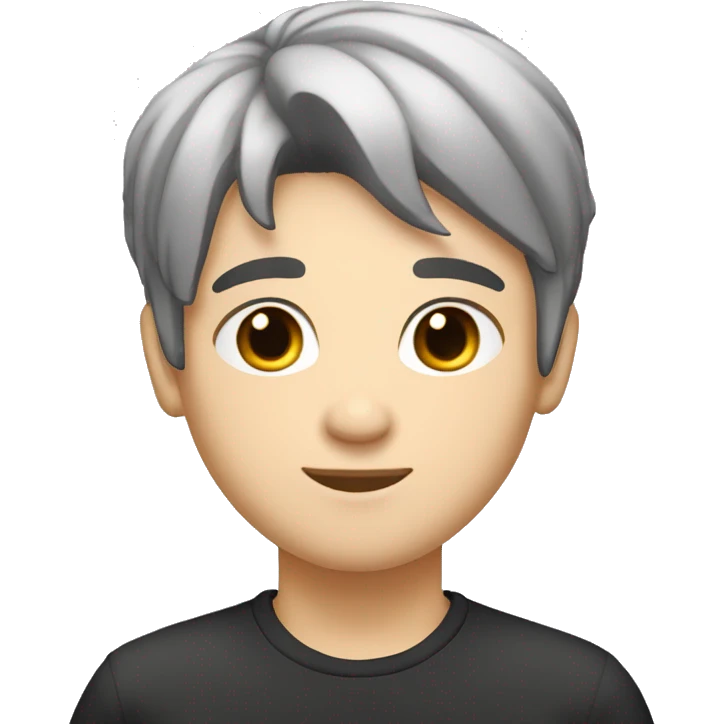 Teenager boy type italian, White skin, with straight black hair (Which go down behind to the nape of the neck), Little bit dezoom emoji