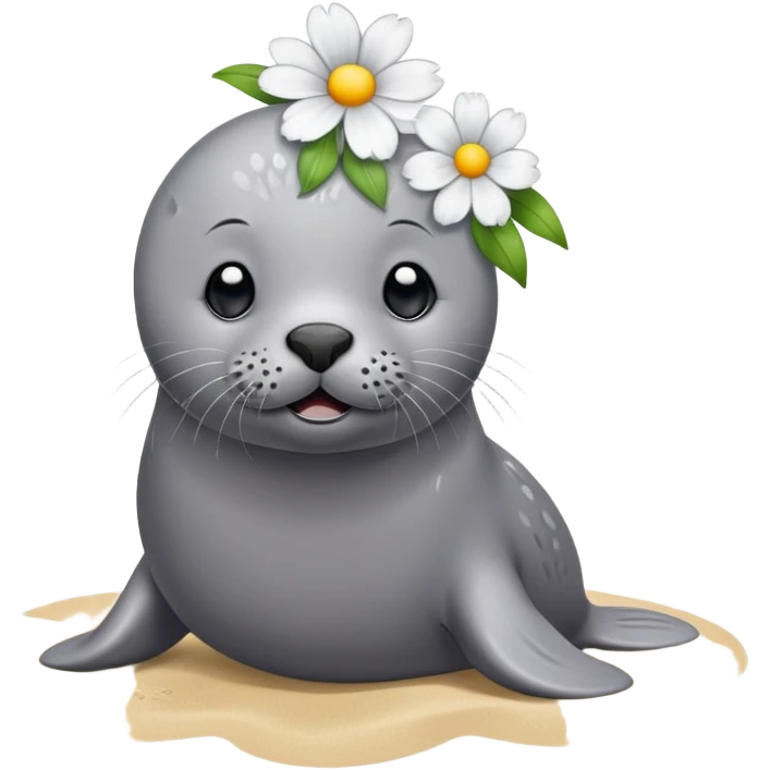 Seal on the beach with the flower on the head emoji