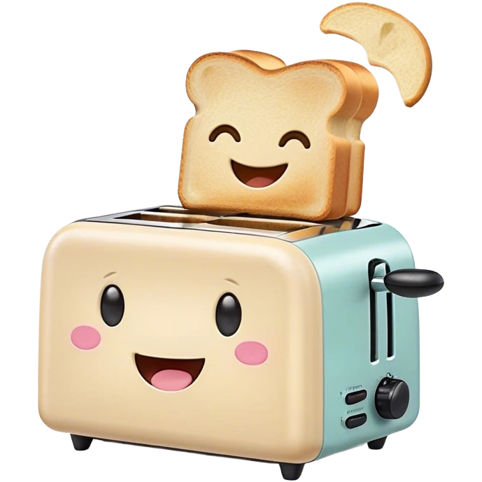 Cute Kawaii Toaster, tiny and square, soft pastel cream with a happy smile, chubby cheeks, two little toast slices popping out, giggling in excitement! emoji