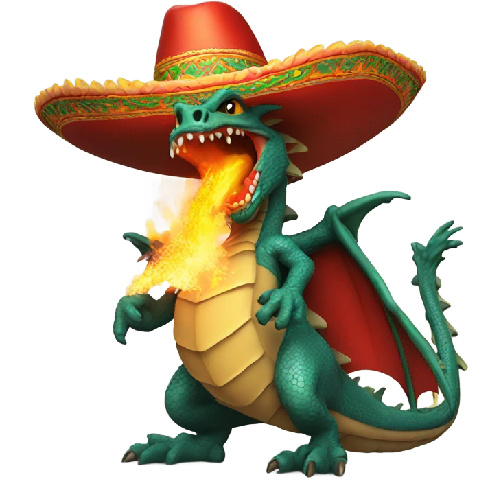 Dragon blowing fire wearing a sombrero  emoji