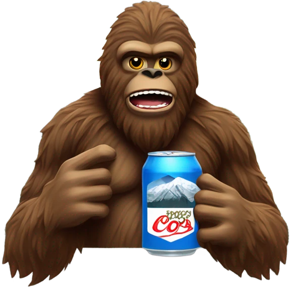 Sasquatch drinking a coors banquet in the mountains  emoji