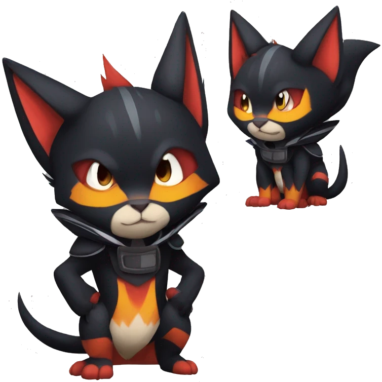 Cool Anthro Black Noibat-Quilava-Litten-Pokémon with edgy stripes hoodie spiked collar punk Full Body emoji