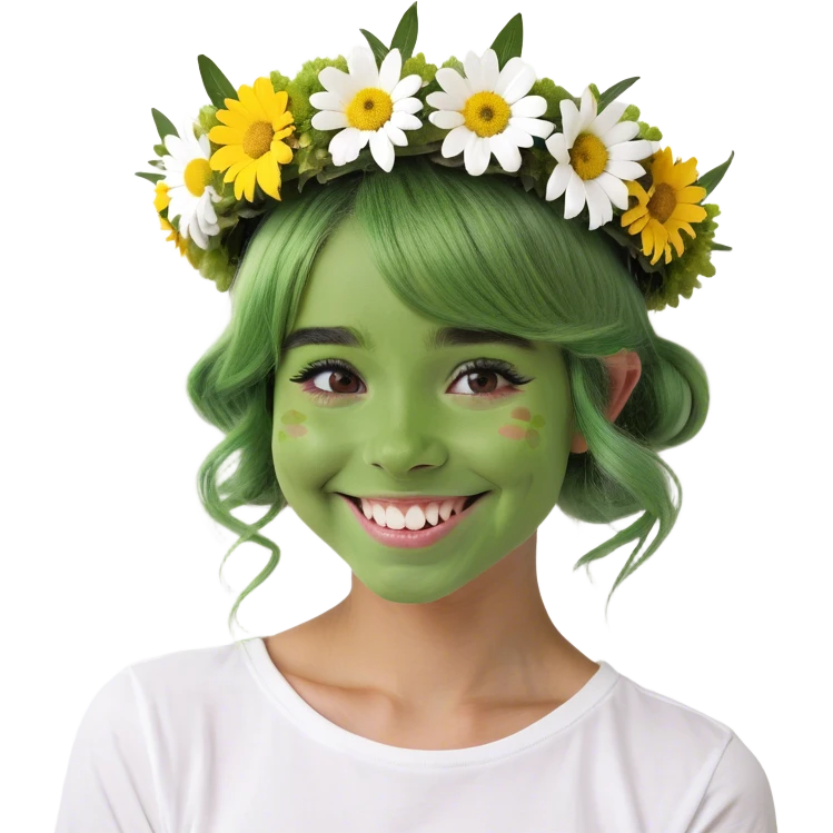 smiling girl with flower crown emoji