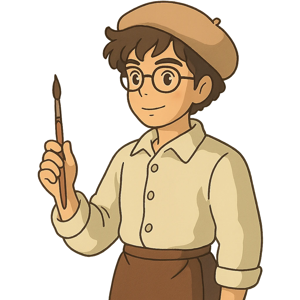 ghibli style artist character holding a paintbrush emoji