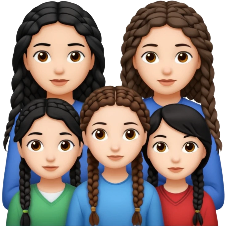 3 girls, one with straight black hair, other with wavy brown hair and the last one with braids  emoji