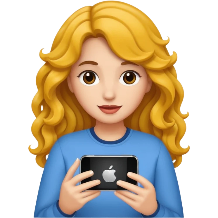A gurl with wavy hair holding I phone emoji