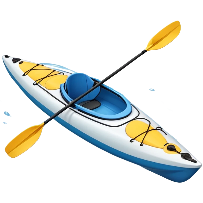 An icon showing a close-up of a sleek kayak with double-bladed paddles gliding through water. Splashes surround the boat as it cuts across a calm surface, symbolizing speed and focus. Transparent background emphasizes the dynamic and personal nature of kayak paddling. emoji