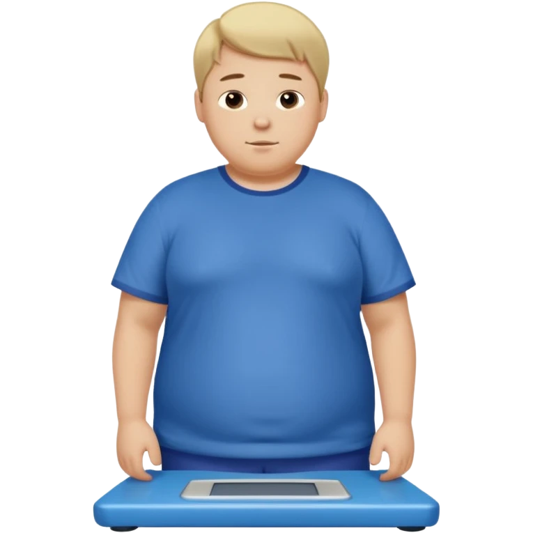 A young slightly overweight male with short dark-blonde hair, medium-light skin, and a relieved facial expression. He stands on a scale, visibly noticing he has lost weight. He wears blue cloth. His posture shows a mix of surprise and relief, with relaxed shoulders and a gentle smile. emoji