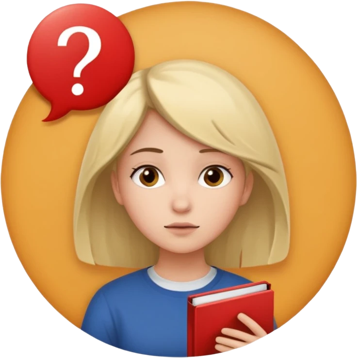 студентка учится и задумывается получится ли у нее, а наверху пустый круг с вопросом emoji