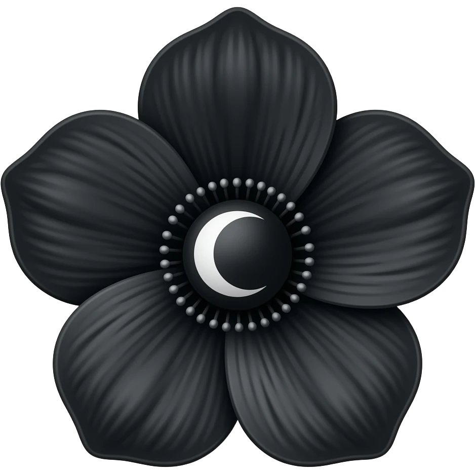 black flower, with a black moon in the bloom emoji