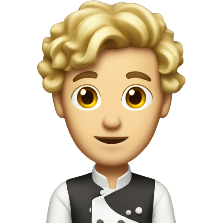 Man middle long dark blond hair dress as a pastry chef with a hate  emoji