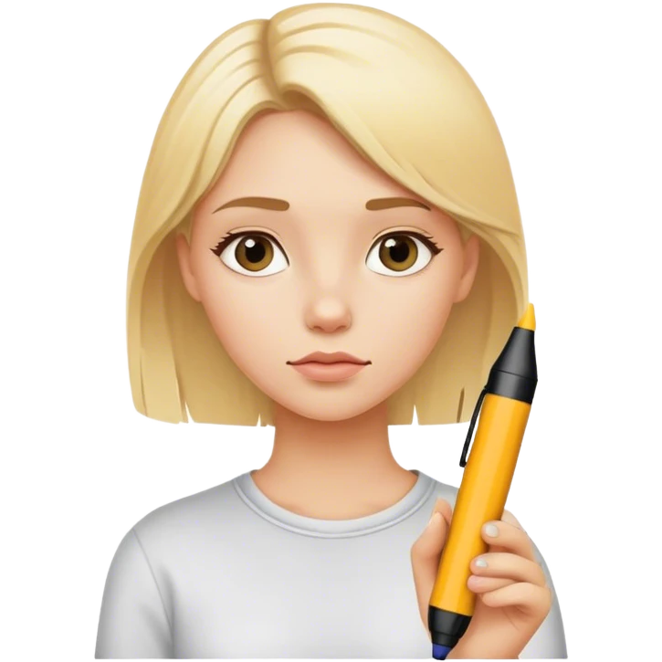 Blond girl with marker in hand is thinking  emoji