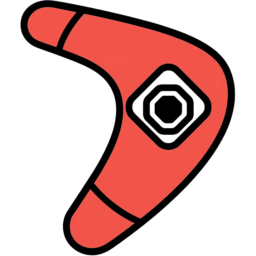 boomerang with Microsoft Power Pages logo, playful and clean, red and white color palette icon emoji